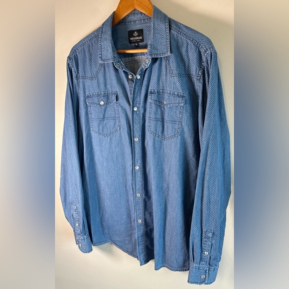 Threadbare Men’s Denim Western Shirt Size XL 100% Cotton Snap Button Polka Dots - Picture 3 of 11